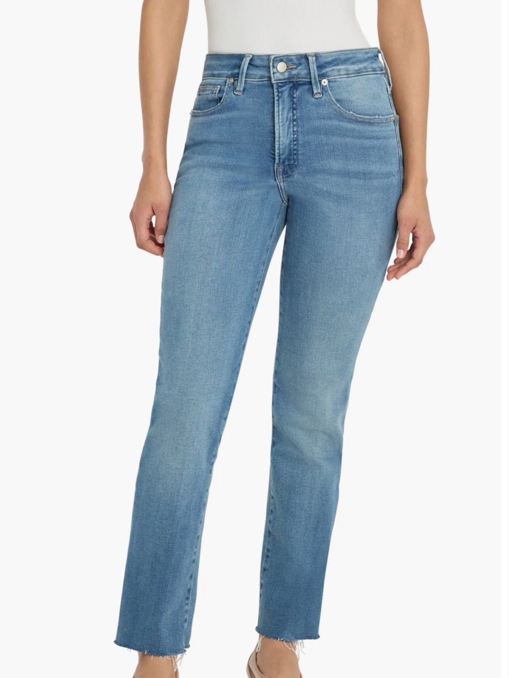 Good American Organic Cotton Raw Hem Straight Ankle Jeans